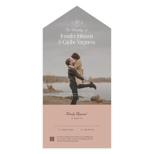 Vintage Romantic Photo All-in-One Wedding Invitations Merlot Signature Light Both Recipient and Return Addresses No