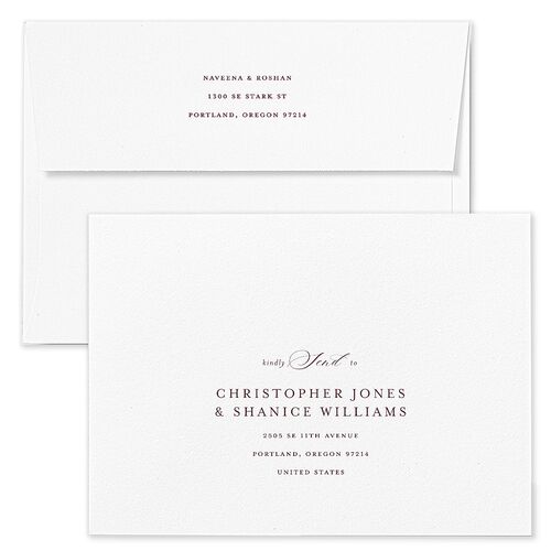 Indian Gilded Adornment Wedding Invitation Envelopes Kraft Burgundy Return Address Standard Signature
