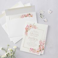 Blooming Frame Wedding Invitations Gold Pink Cotton Signature Blank No Standard