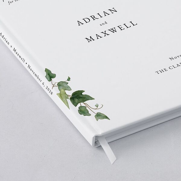 Elegant Ivy Wedding Guest Book Pure White