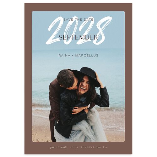 Handwritten Year Save the Date Cards Espresso Signature smooth Blank No Standard