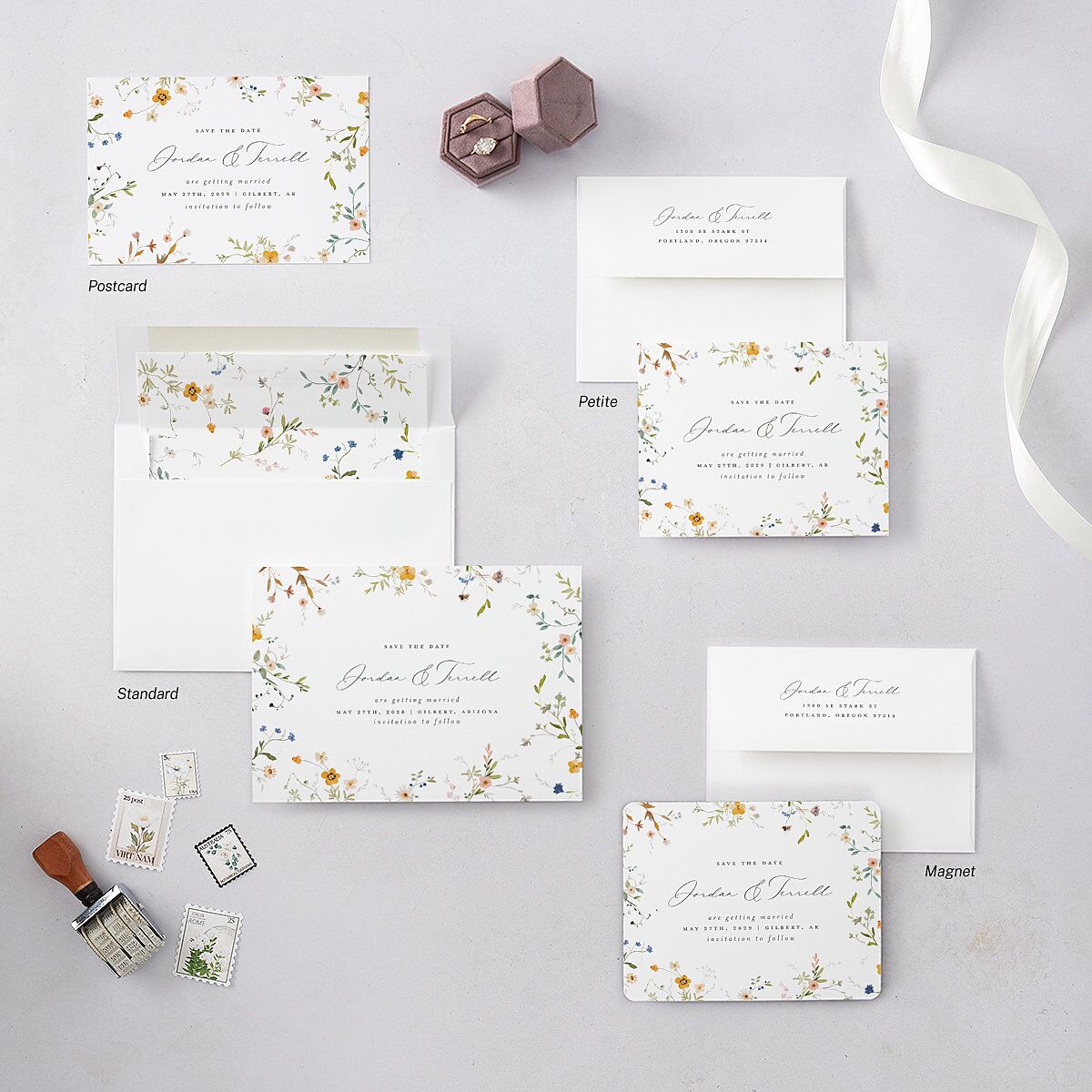 Dainty Wildflowers Save the Date Postcards Sunflower