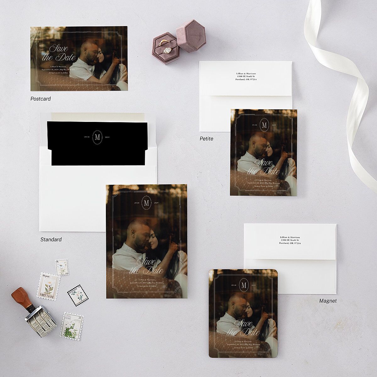 Elegant Oval Monogram Save the Date Postcards Sand