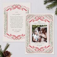 Baby's First Christmas Bow Garland Holiday Cards Ruby Signature Blank Portrait  Standard