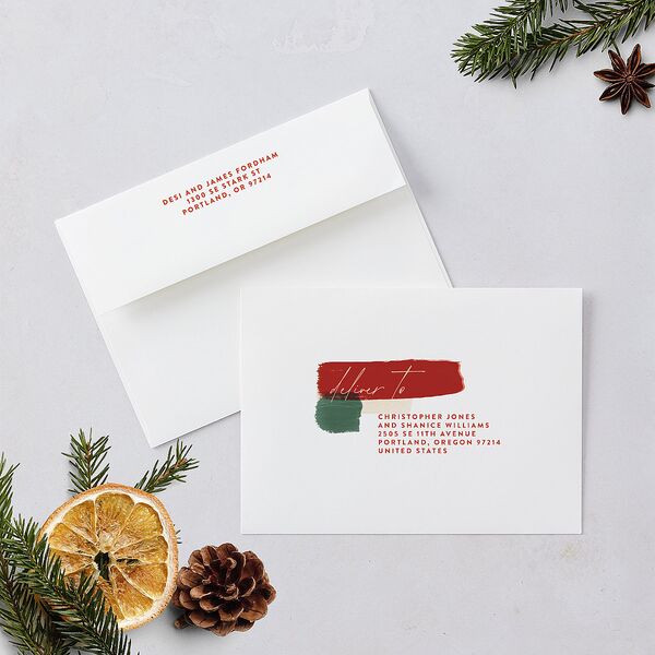 Baby's First Kwanza Painted Watercolor Holiday Card Envelopes White Red Clay Both Recipient and Return Addresses Standard Signature
