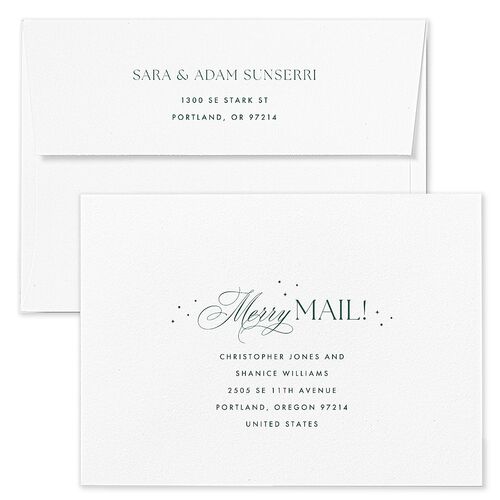 Married and Bright Wedding Gallery Holiday Card Envelopes White Emerald Both Recipient and Return Addresses Standard Signature