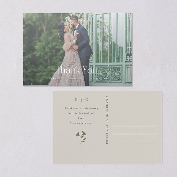 Rustic Nouveau Thank You Postcards Hunter Green