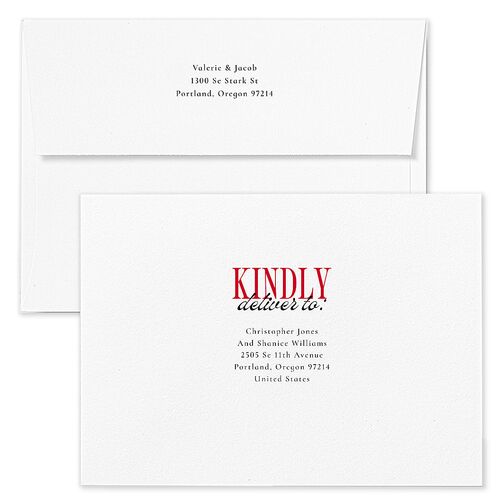 Wavy Frame Photo Wedding Invitation Envelopes Terracotta Ruby Both Recipient and Return Addresses Standard Signature