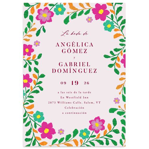 Mexican Bordados Florales Wedding Invitations Raspberry Signature Blank No Standard
