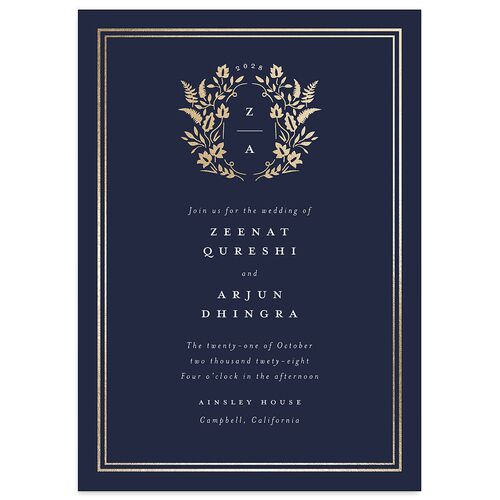 Rustic Kingdom Wedding Invitations Gold Navy Signature Blank No Standard