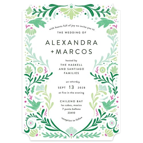 Folk Art Wedding Invitations Ultramarine Signature Blank No Ticket