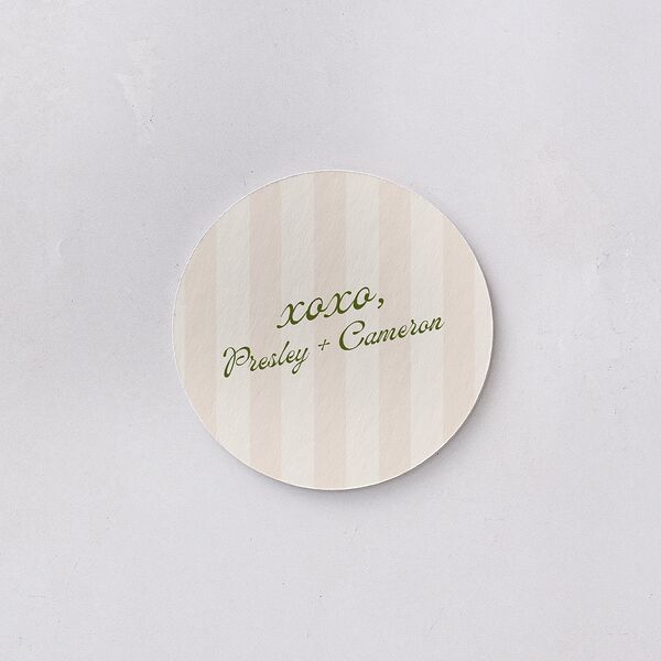 Cabana Stripes Wedding Day Coasters Olive Cardboard Circle