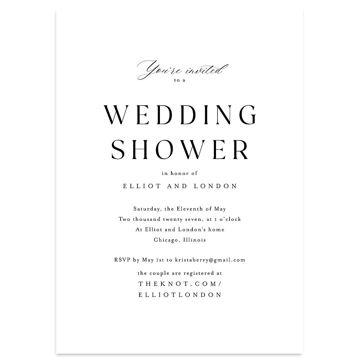 Timeless Typography Bridal Shower Invitations