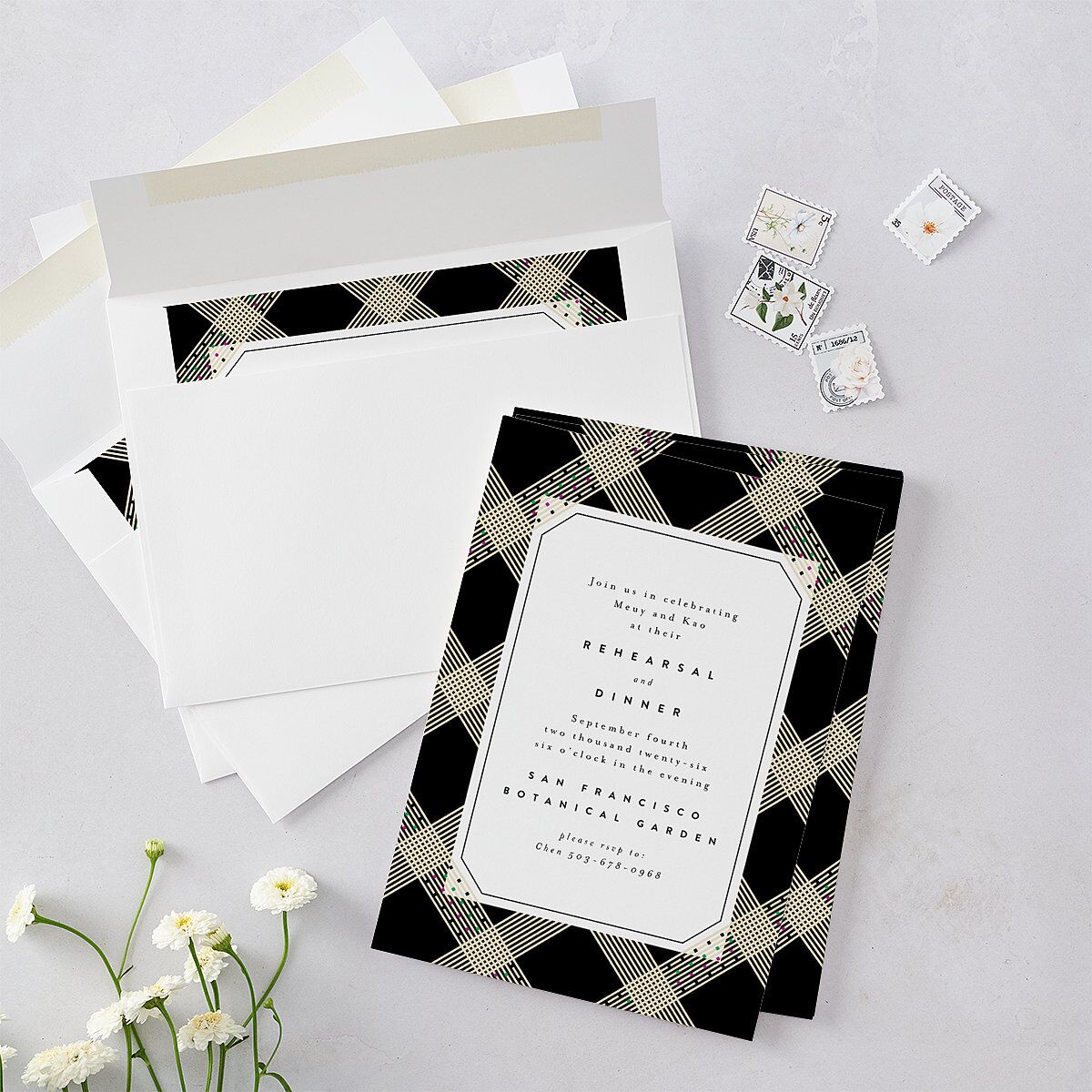 Mien Embroidery Rehearsal Dinner Invitations Midnight Signature Blank