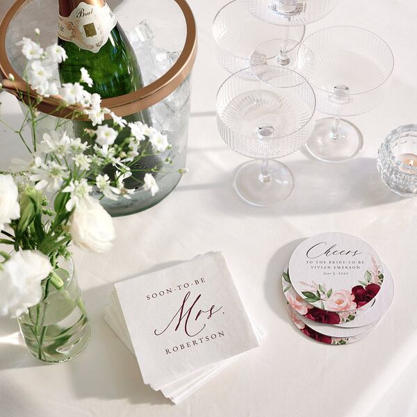 Beloved Floral Bridal Shower Cocktail Napkins Dark Berry Napkin Uncoined