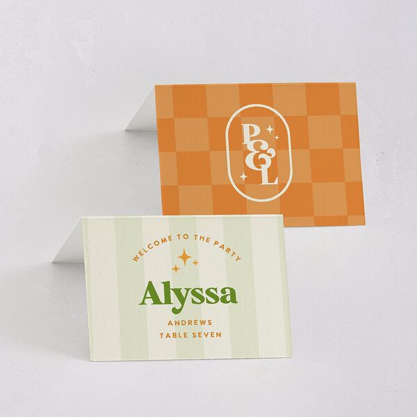 Colorful Retro Stripes Place Cards Sea Foam Signature