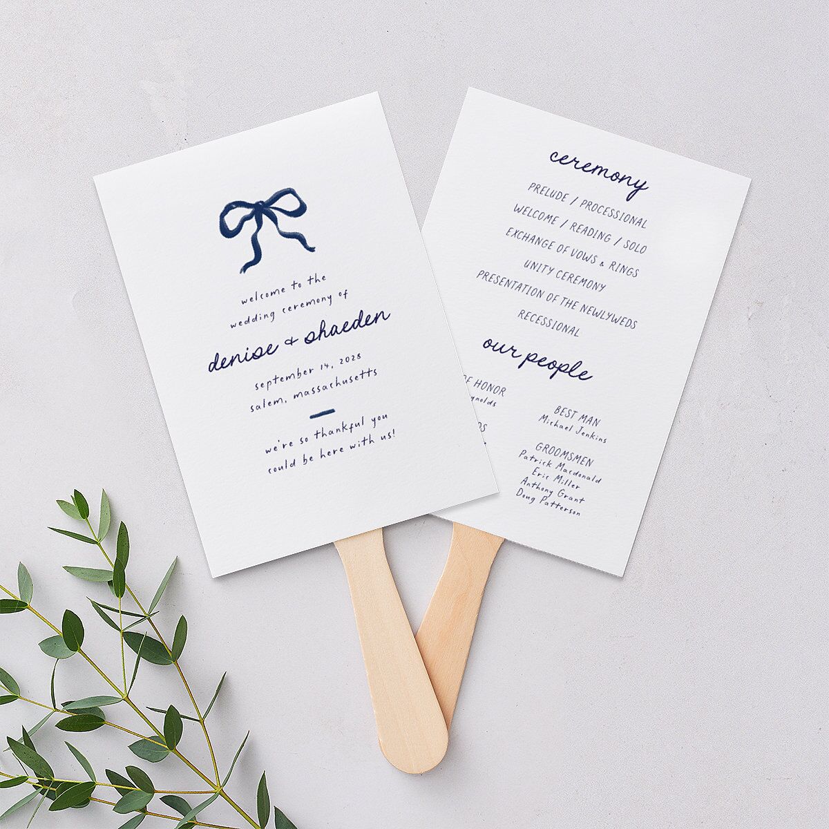 Dainty Bow Fan Programs Navy Signature Standard