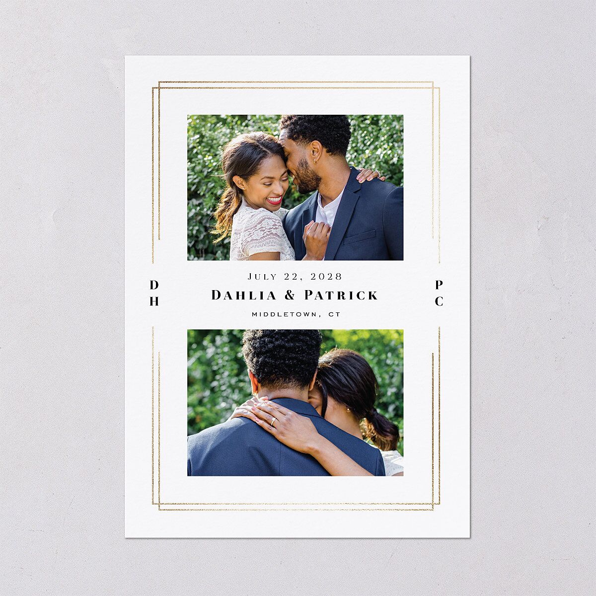 Framed Photo Foil Save the Date Cards Gold Pure White Signature smooth Blank No Standard