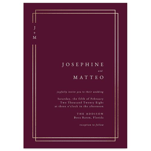 Double Frame Wedding Invitations Gold Bordeaux Signature Blank No Standard