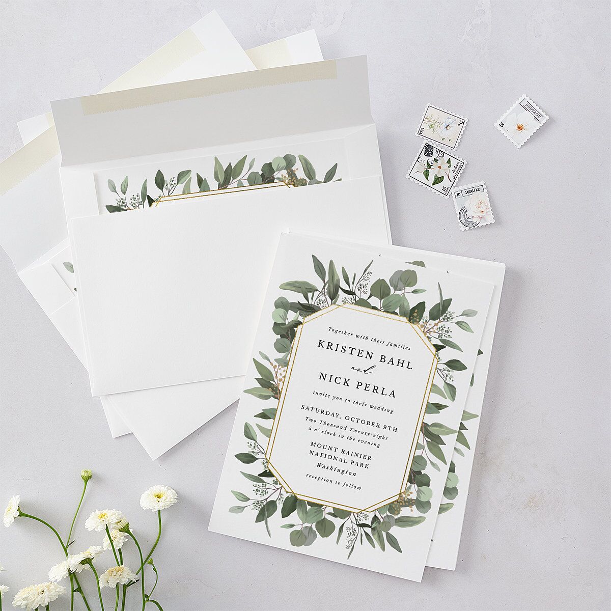 Eucalyptus Frame Wedding Invitations — view 4