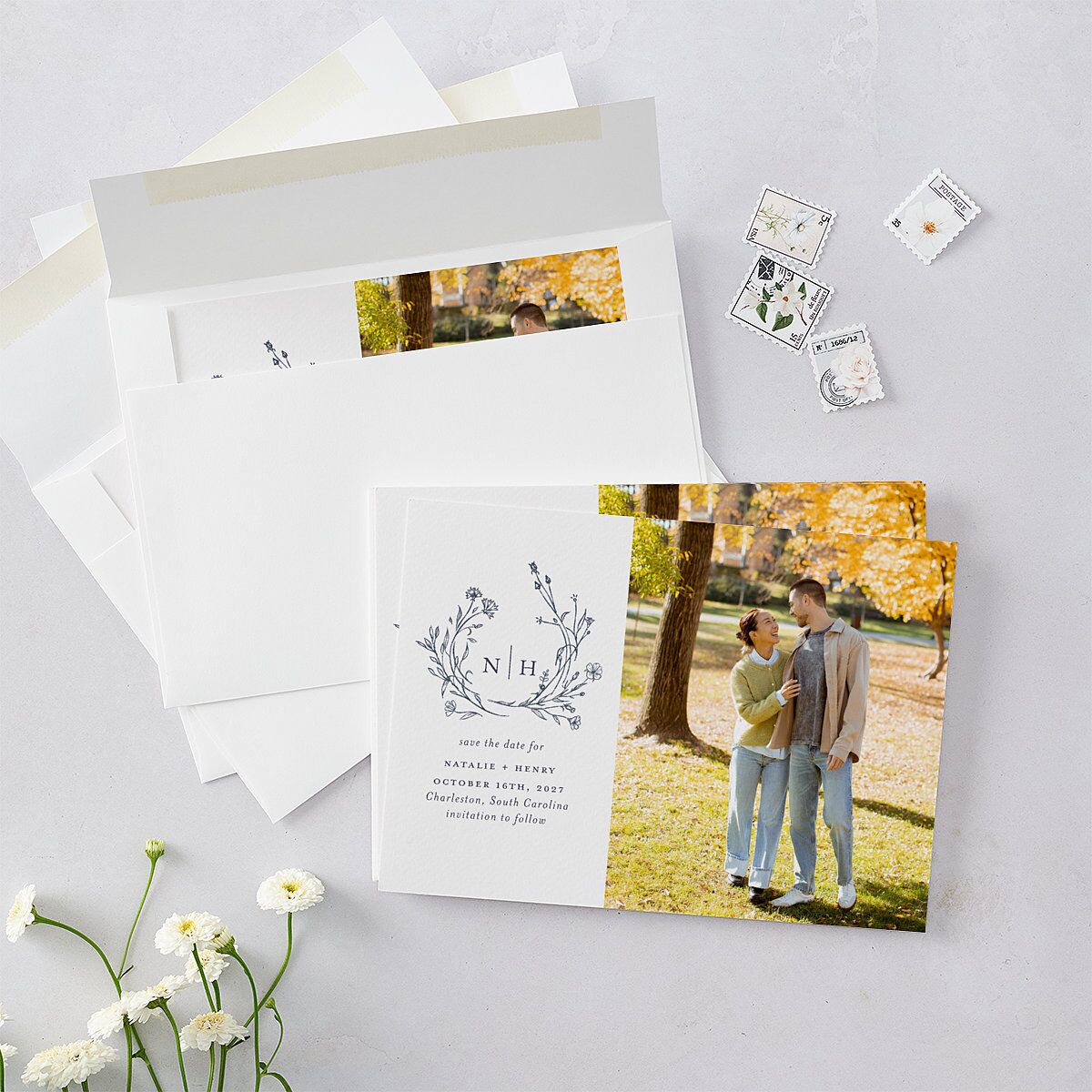 Natural Monogram Save The Date Cards — view 5