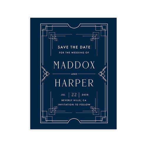 Vintage Hollywood Save the Date Petite Cards Navy Signature smooth Blank No Standard
