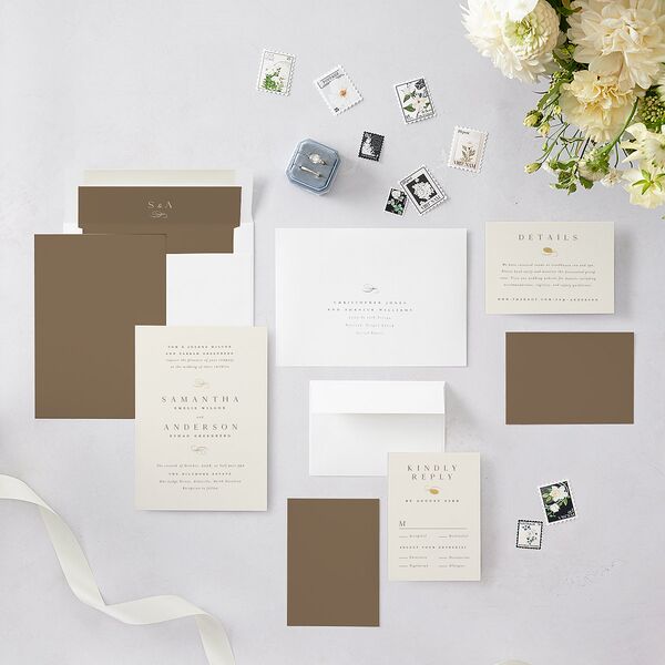 Flourishing Love Wedding Invitations Gold Sepia Signature Blank No Standard