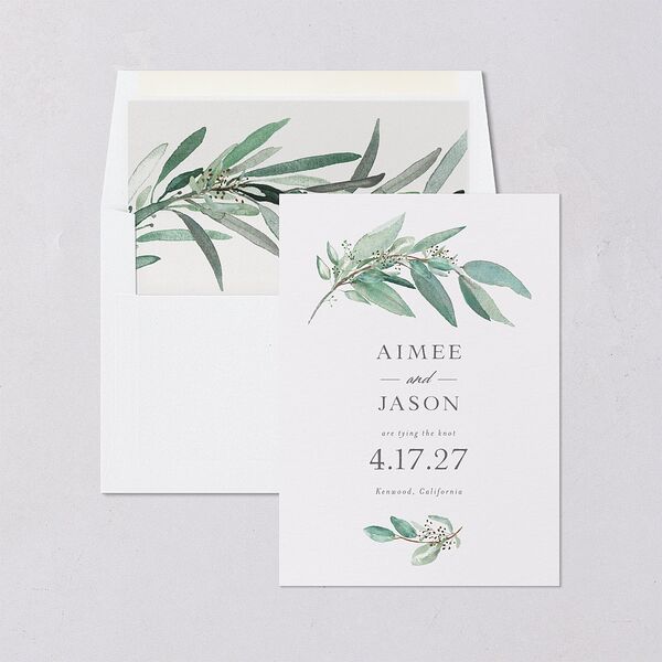 Lush Greenery Save The Date Cards Eucalyptus Signature smooth Blank No Standard