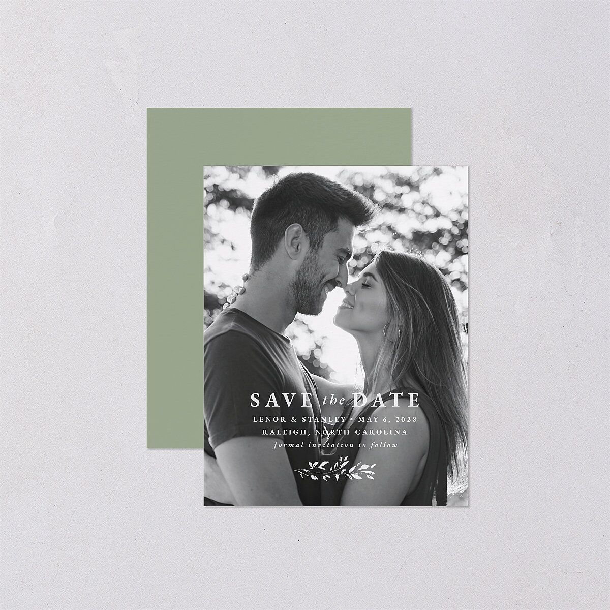 Foliage Accent Save the Date Petite Cards Thyme No Signature smooth Blank Standard