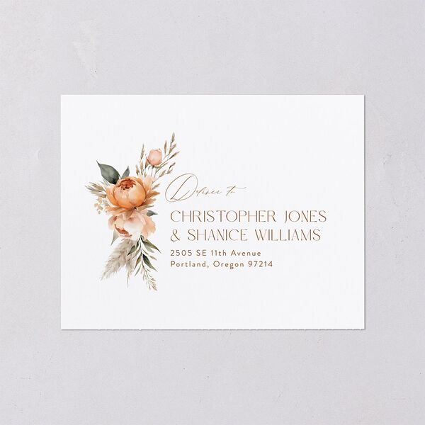 Bohemian Bouquet Foil All-in-One Wedding Invitations Peach Fuzz Signature Light Both Recipient and Return Addresses No