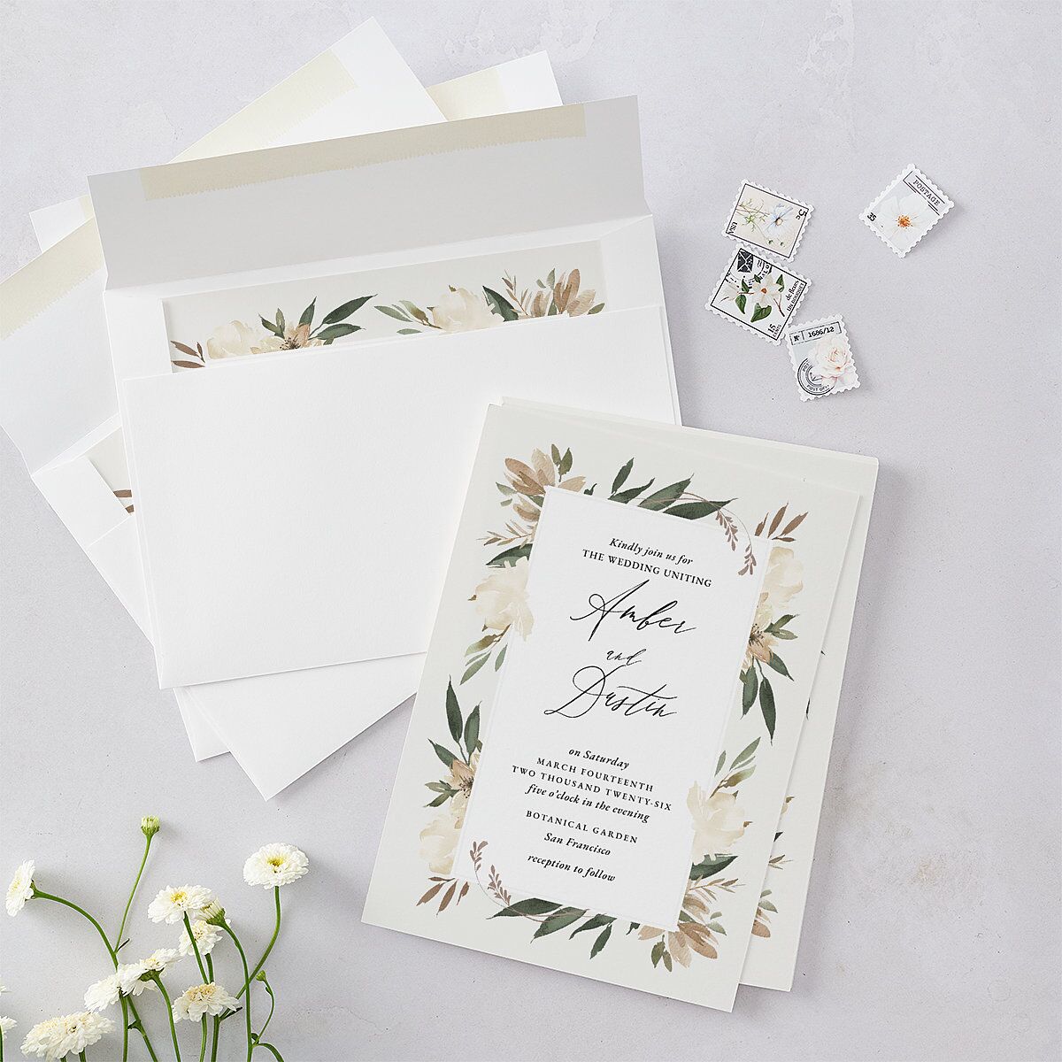 Neutral Greenery Wedding Invitations Thyme Signature Blank No Standard