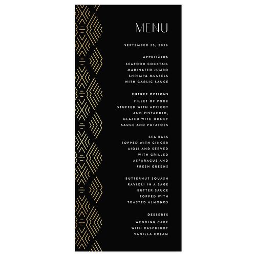 Boho Texture Menus Gold Midnight Signature