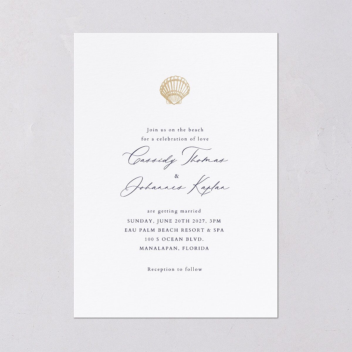 Classic Shell Wedding Invitations Gold Royal Blue Signature Blank No Standard