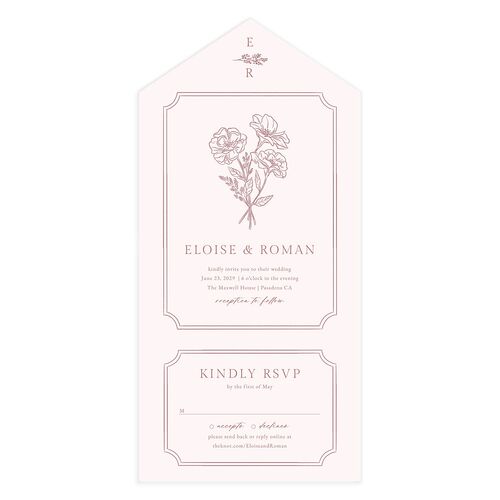 Vintage Botanical Sketch All-in-One Wedding Invitations Dusty Rose Signature Light Both Recipient and Return Addresses No