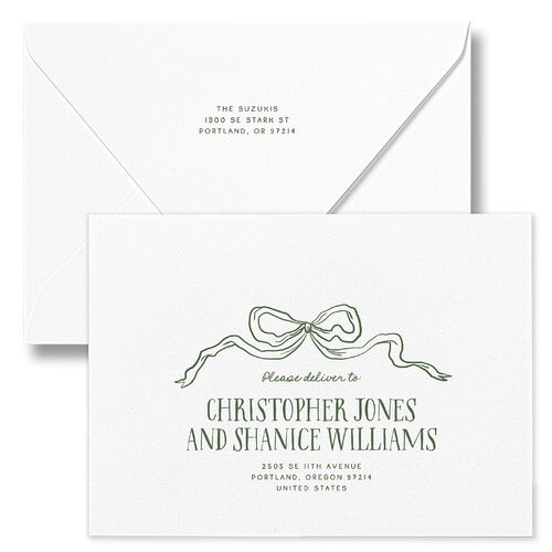 Best Present Ever Bow Gallery Holiday Card Euro Envelopes White Dark Camo Return Address Luxe Signature