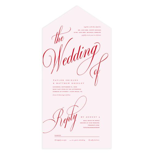 Modern Wedding Of Calligraphy All-in-One Wedding Invitations Candy Pink Signature Light Both Recipient and Return Addresses No