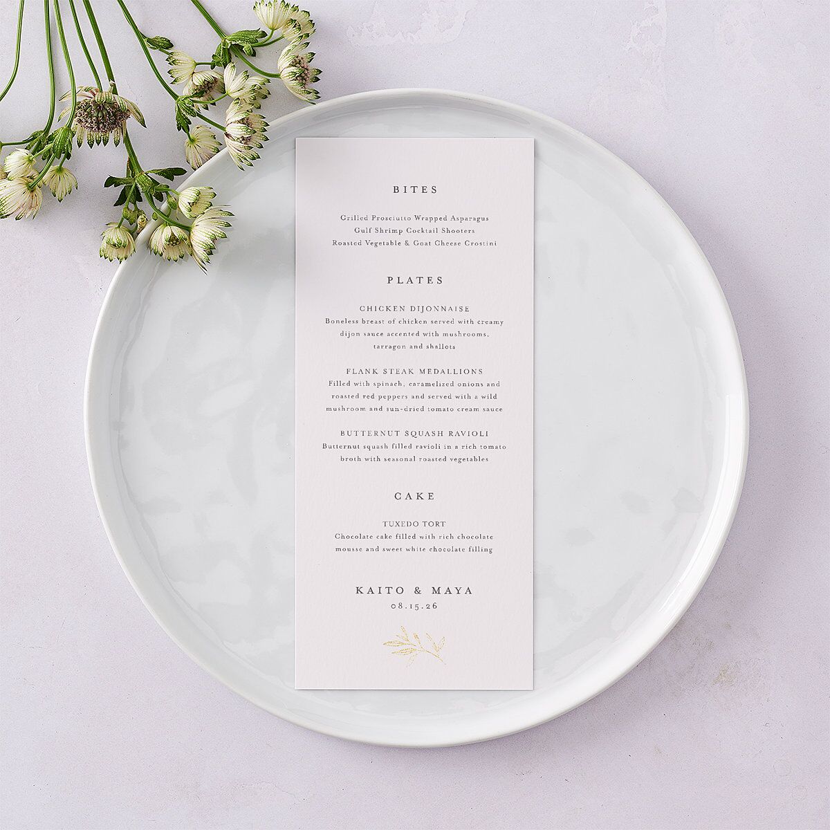 Shining Sprig Menus Gold Mist Signature