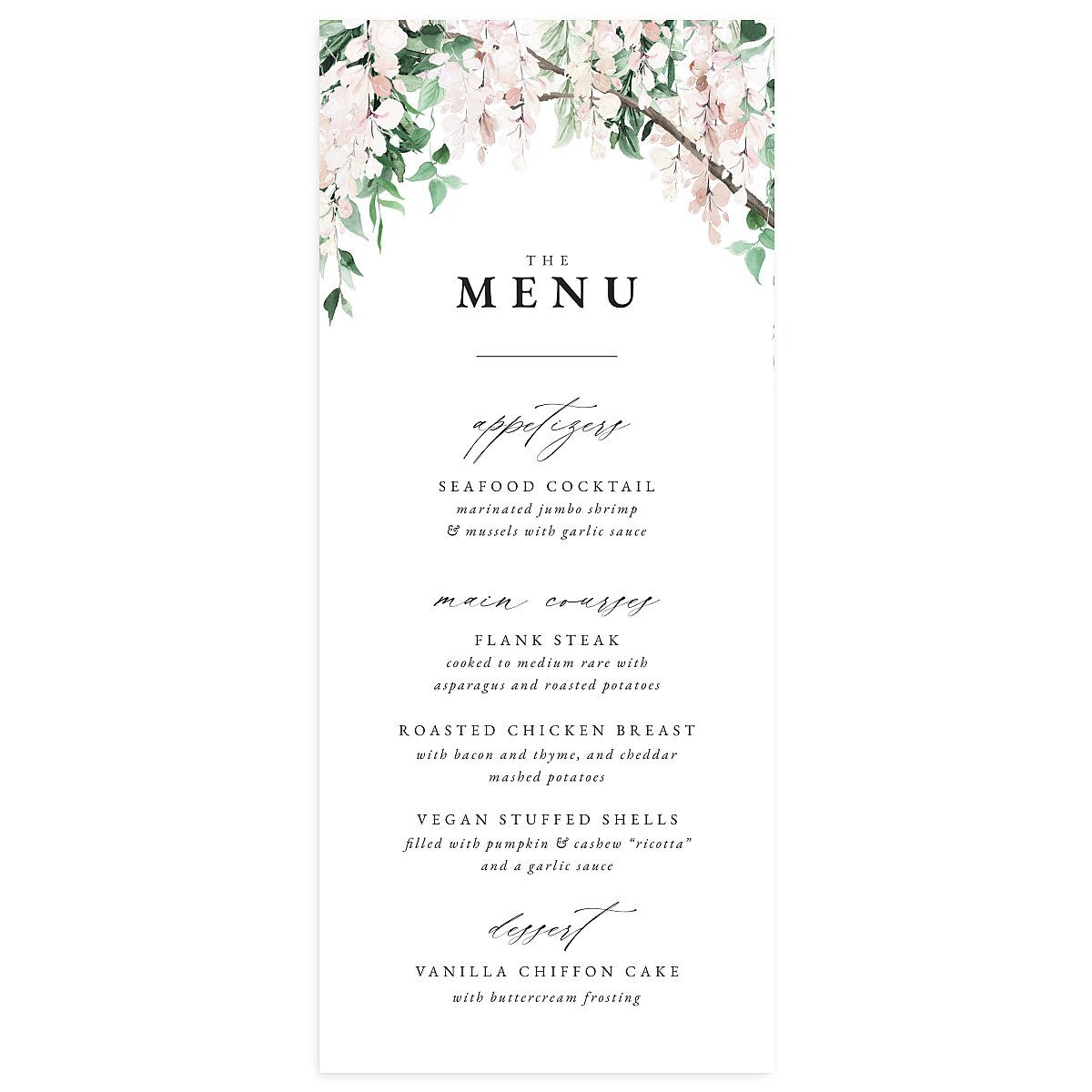 Romantic Wisteria Menus