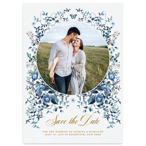 Opulent Garden Save The Date Cards Dusty Blue Signature smooth Blank No Standard