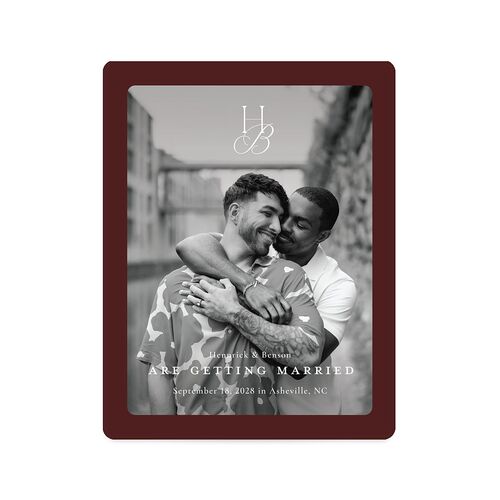 Refined Monogram Save The Date Magnets Burgundy Magnet Paper