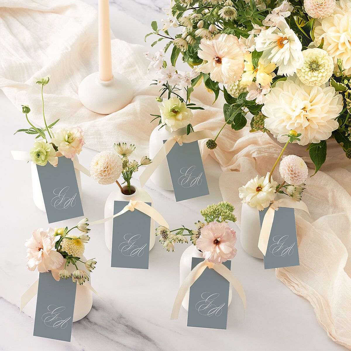 Elegant Photograph Favor Gift Tags Dusty Blue Signature