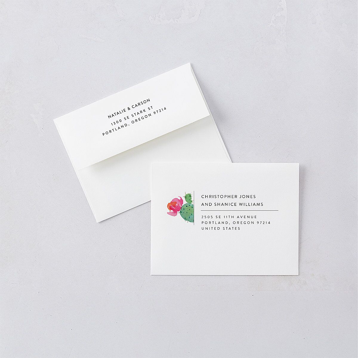 Watercolor Cactus Thank You Card Envelopes White Standard Pure White Both Recipient and Return Addresses Signature