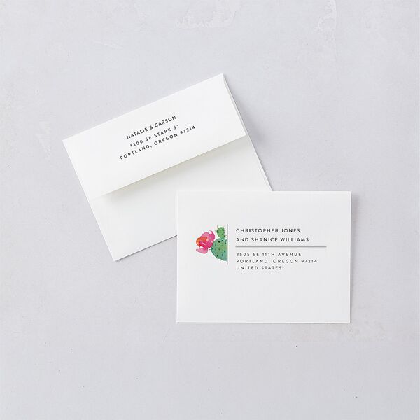 Watercolor Cactus Thank You Card Envelopes White Standard Pure White Both Recipient and Return Addresses Signature