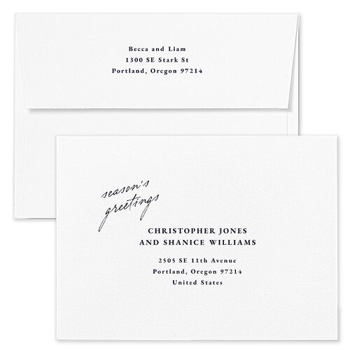 Scripted Announcement Holiday Holiday Card Envelopes Blue Navy Both Recipient and Return Addresses Standard Signature