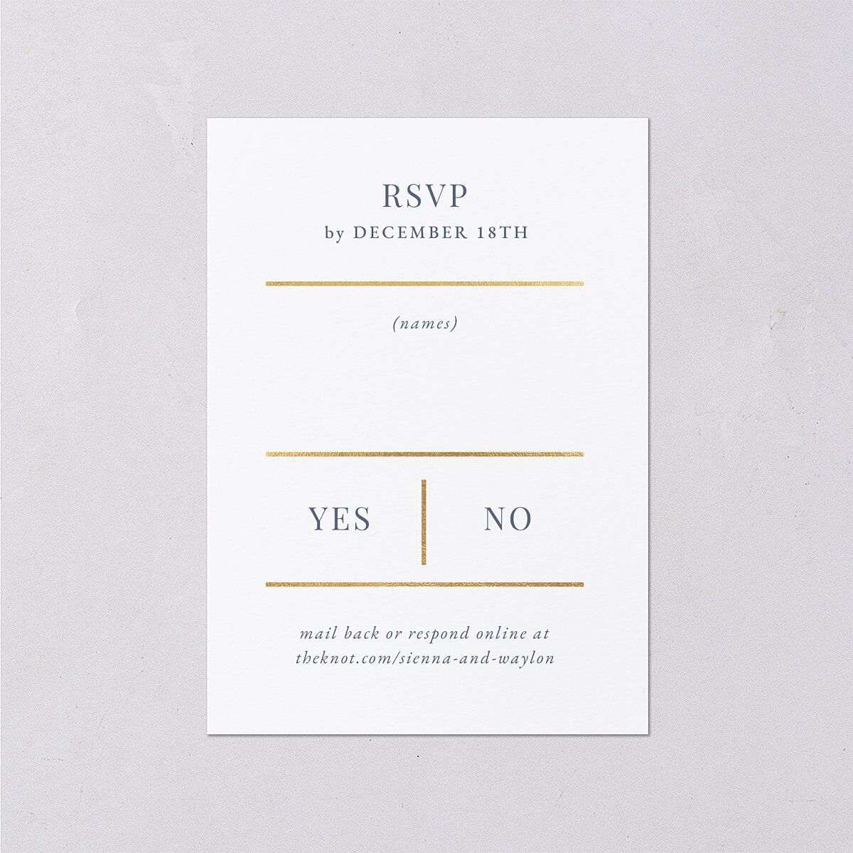 Classic Line Foil Wedding Response Cards Regency Blue Gold Signature Standard