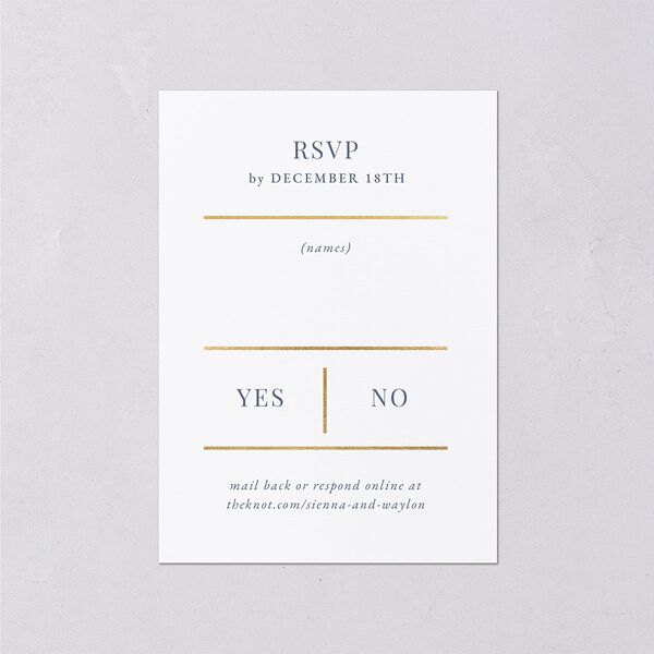 Classic Line Foil Wedding Response Cards Regency Blue Gold Signature Standard