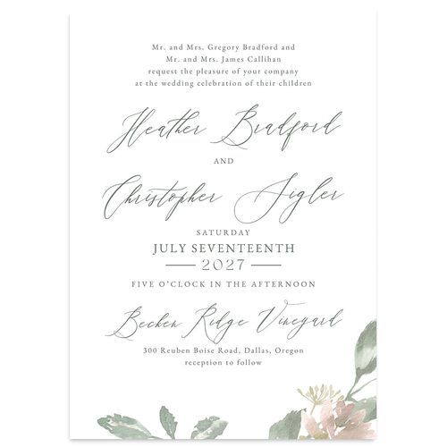 Dusted Calligraphy Wedding Invitations Sea Foam Signature Blank No Standard