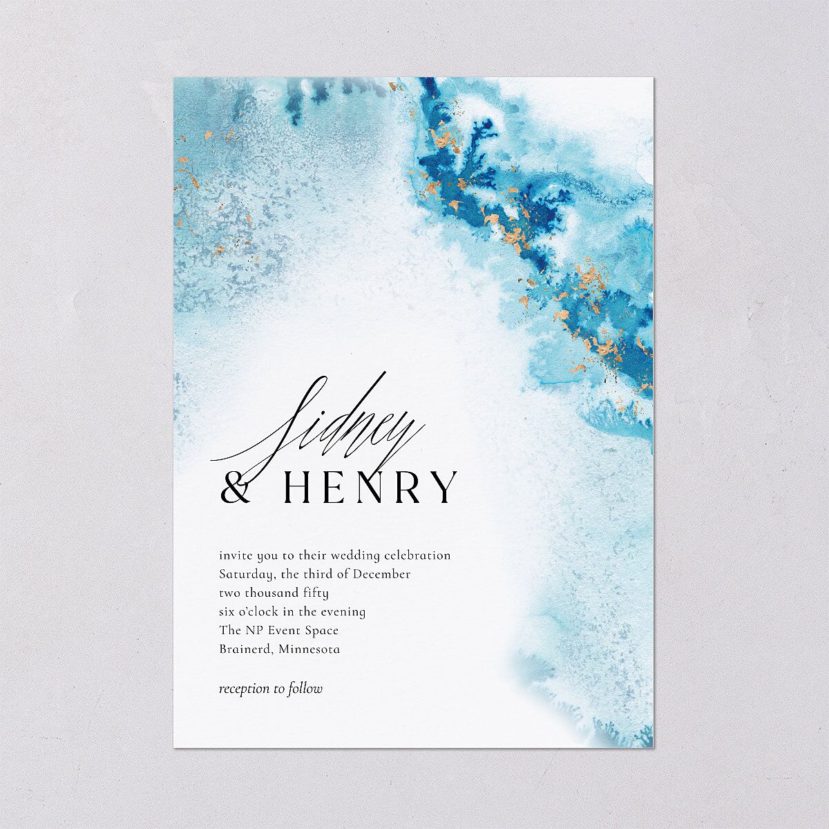 Painted Ethereal Wedding Invitations Aquamarine Signature Blank No