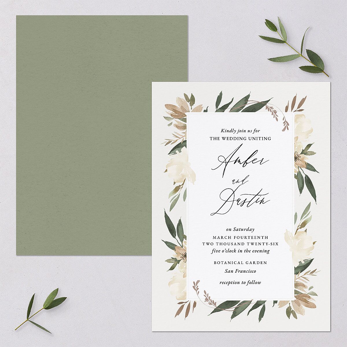 Neutral Greenery Wedding Invitations Thyme Signature Blank No Standard