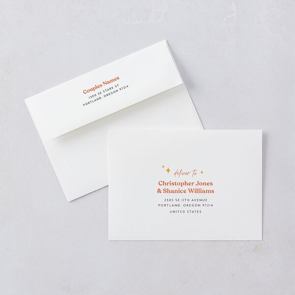 Groovy Lines Wedding Invitation Envelopes White Coral Pink Both Recipient and Return Addresses Standard Signature
